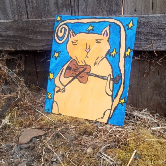 Orange Cat Playing Fiddle Painting - Picture 3 of 13